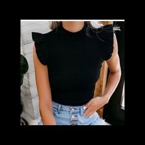 Black Ruffles Sleeveless Knit Top Sz. Med